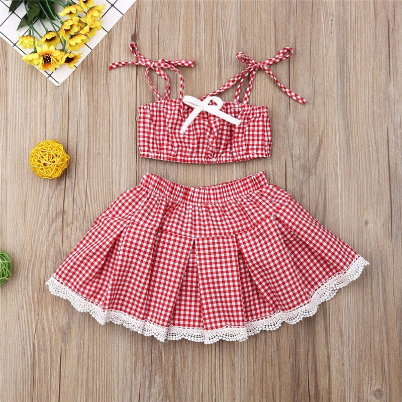 US Summer Newborn Kid Baby Girl Plaid Clothes