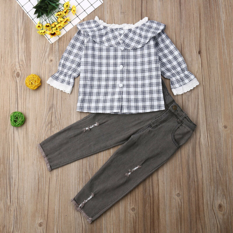 2 7T Toddler Baby Kids Lace Ruffle Clothes Set