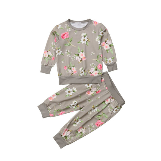 2018 Little Girls Floral Clothes Sets Kids Baby