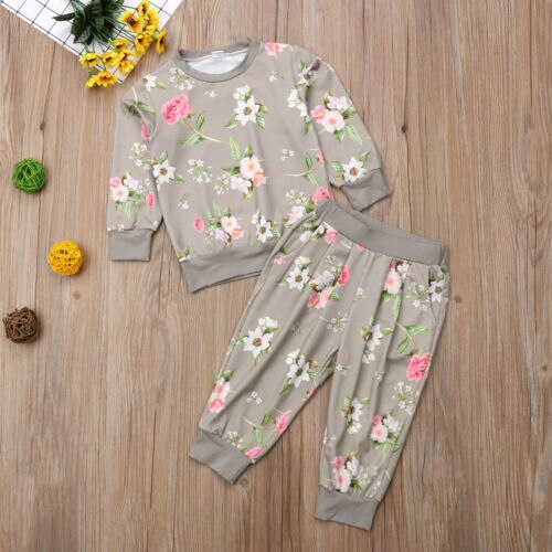 2018 Little Girls Floral Clothes Sets Kids Baby