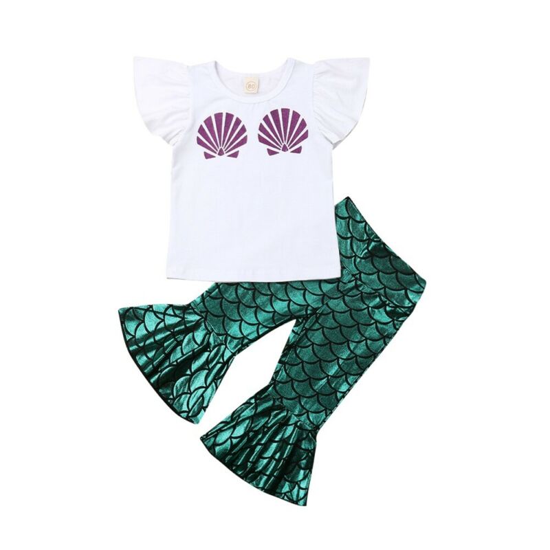 2PCS Set Toddler Girl Mermaid Blouse Clothes Kids