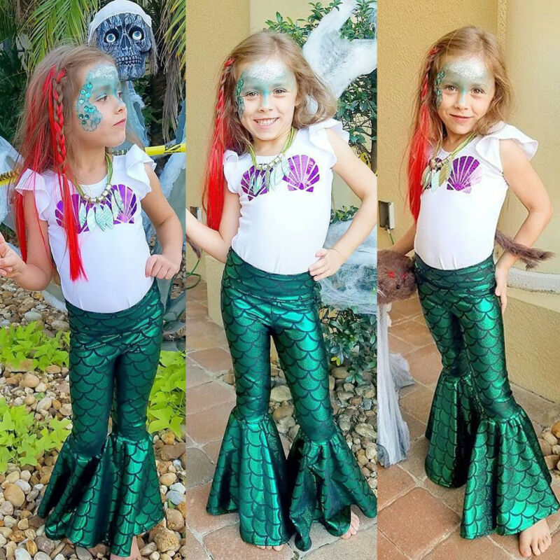 2PCS Set Toddler Girl Mermaid Blouse Clothes Kids