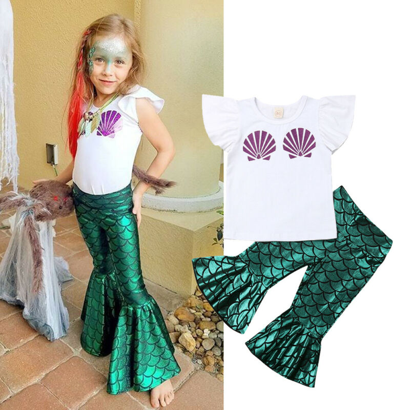2PCS Set Toddler Girl Mermaid Blouse Clothes Kids