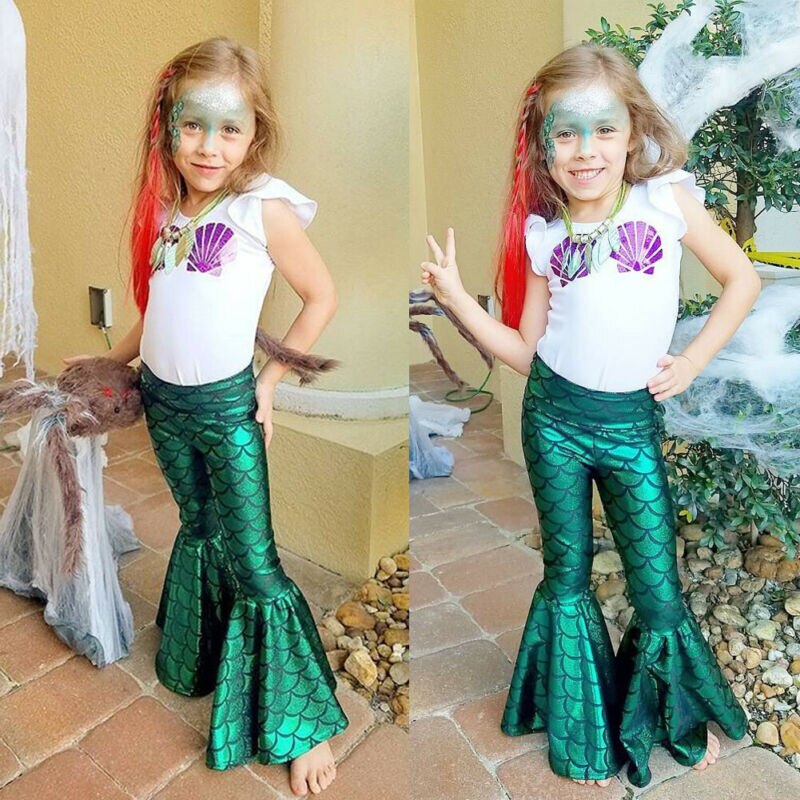 2PCS Set Toddler Girl Mermaid Blouse Clothes Kids