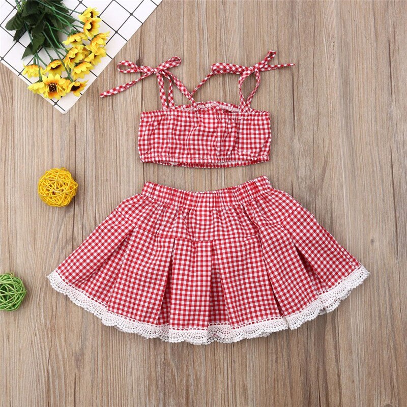 US Summer Newborn Kid Baby Girl Plaid Clothes