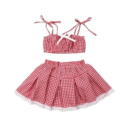 US Summer Newborn Kid Baby Girl Plaid Clothes