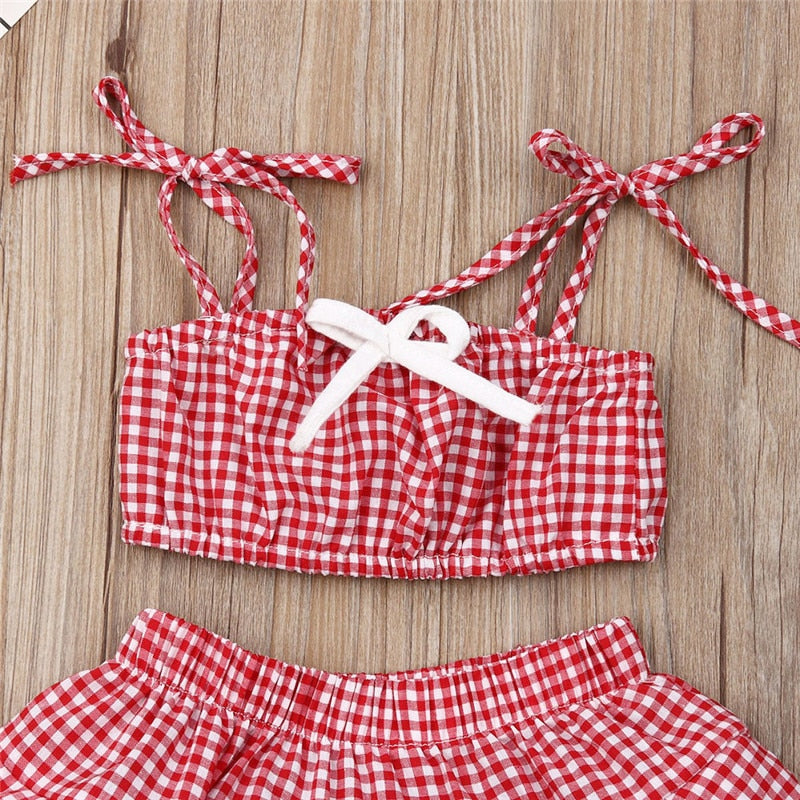 US Summer Newborn Kid Baby Girl Plaid Clothes