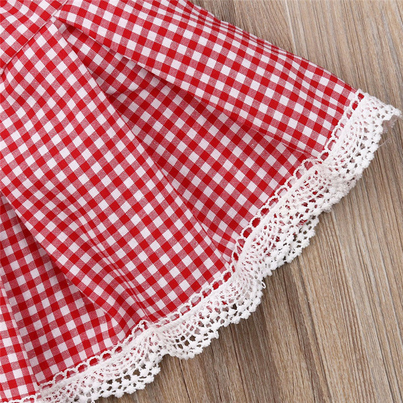 US Summer Newborn Kid Baby Girl Plaid Clothes