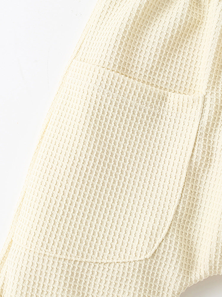 Summer Baby Kids Unisex Simple Plain Waffle Grid Beige T-Shirt And